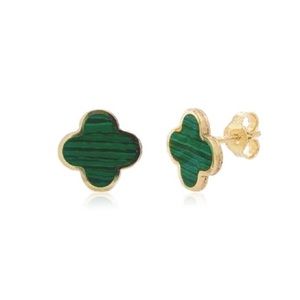 14k Italian Gold & Genuine Malachite Clover Stud Earrings